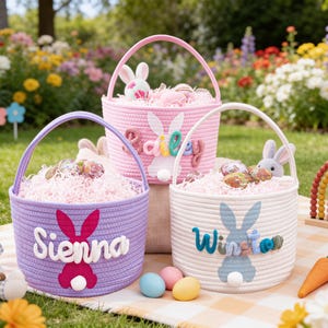 Spersonalizowany koszyk wielkanocny, koszyk do polowania na pisanki, ręcznie tkany koszyk ze sznurka, spersonalizowany koszyk wielkanocny z imieniem, prezent wielkanocny dla dzieci