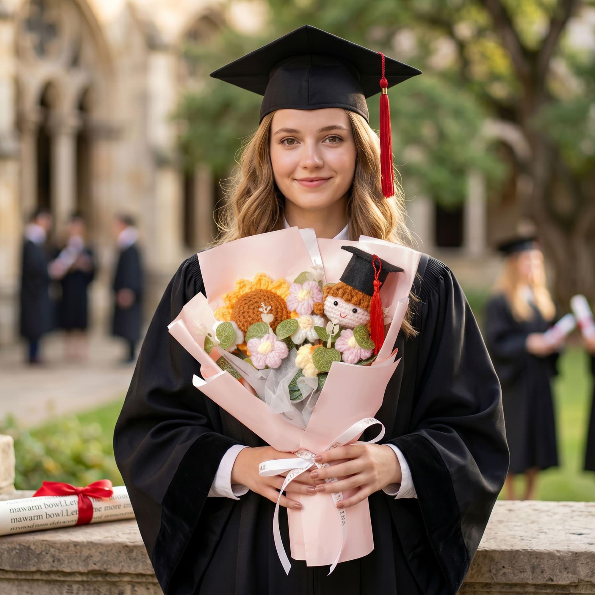 Crochet Graduation Bouquet With Doll, Flowers, Class of 2026 Gift (with ...