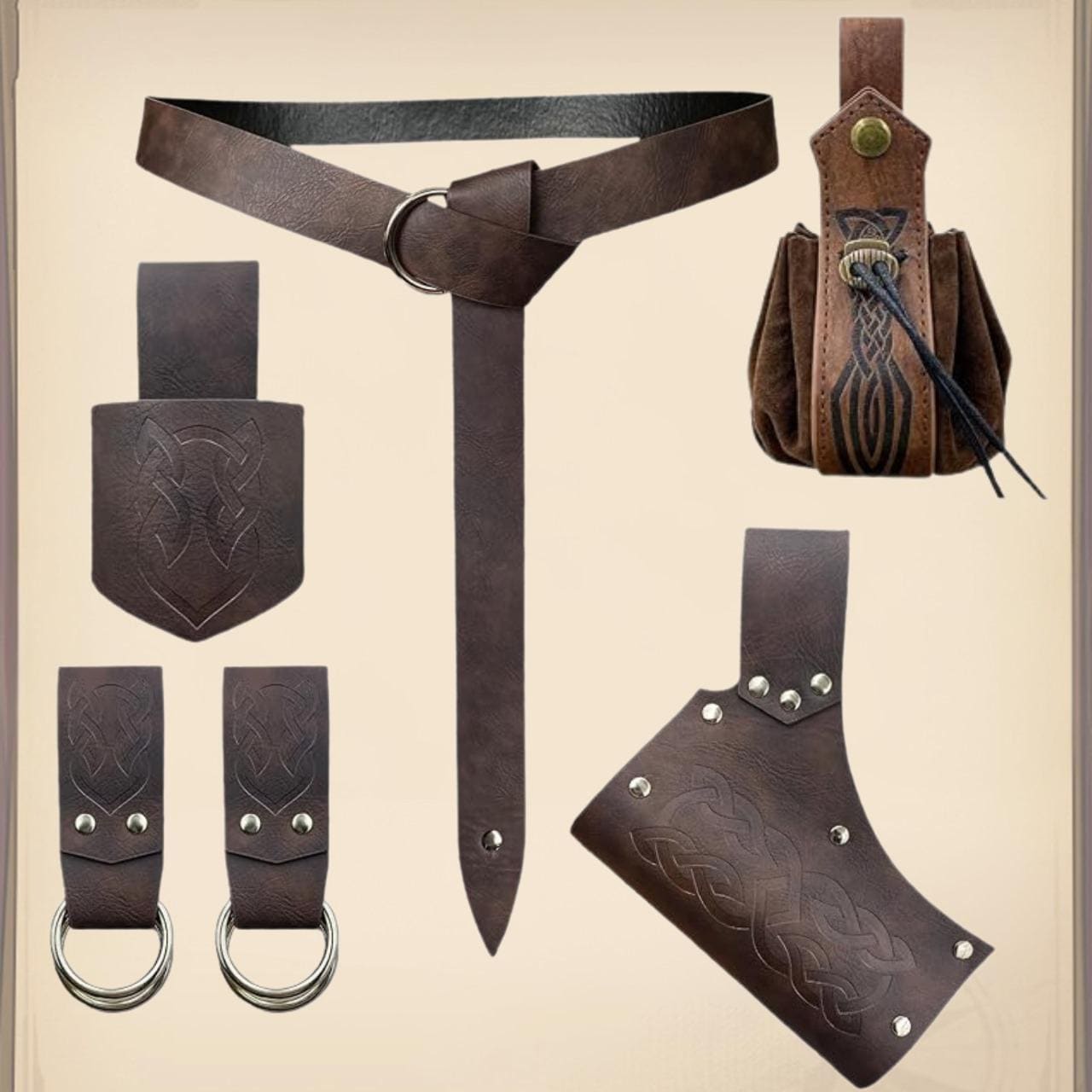 Medieval Viking Belt Bracers Set Renaissance Cosplay Accessories Leather 4-Piece Viking Costume Set - Medieval Renaissance  main image 3