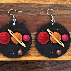 Solar System Planets 19th Century Engraving Vintage Art Earrings