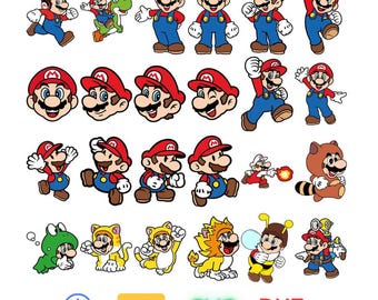 Pacchetto SVG di Mario, Pacchetto Clipart SVG di Super Mario, Pacchetto SVG a strati di Mario Bros, Clipart di Mario, Super Mario, PNG di Mario,