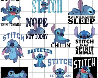 Paquete de imágenes de Stitch "Hoy no", archivo digital para hija, imágenes prediseñadas de Stitch lindas, diseño de camiseta, imágenes prediseñadas de verano divertidas