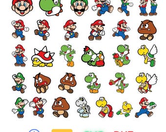 Pacchetto SVG di Super Mario per Cricut e sublimazione, file di taglio di Mario, clipart di Mario, Super Mario, PNG di Mario, famiglia di Mario in formato SVG, SVG a strati