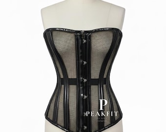 Handmade Steel Boned Overbust Corset: PVC Mesh Gothic Waist Trainer