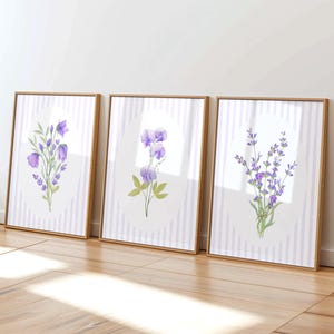 Lavender flower wall posters, botanical nursery wall art, floral living room prints, purple wildflower posters, lavender lilac wall prints