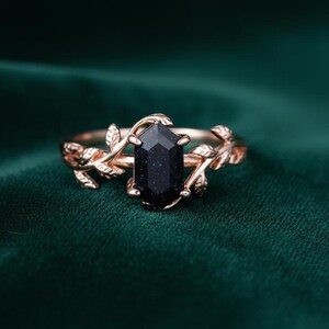 Onyx storm fantasy sparkly black and violet stone sandstone statement ring image 2