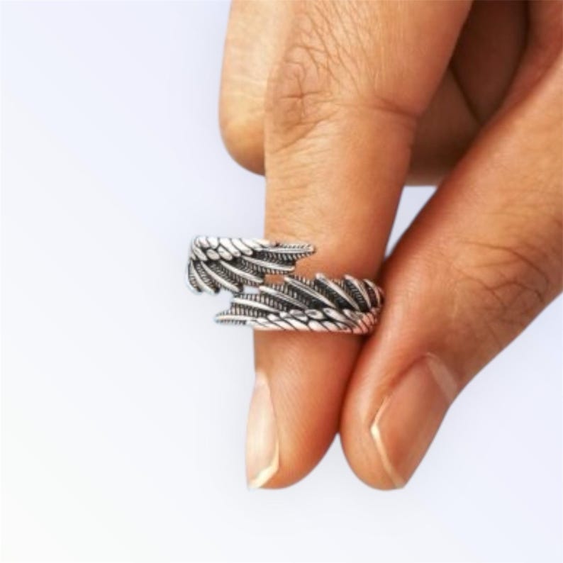 Open angel wing wrap ring – silver bird wing jewelry image 2