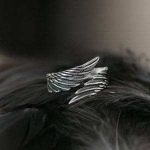 Open angel wing wrap ring – silver bird wing jewelry image 1