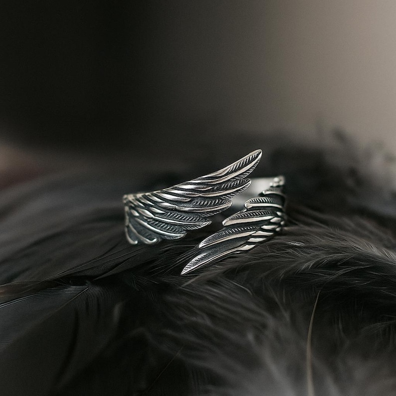 Open angel wing wrap ring – silver bird wing jewelry image 1