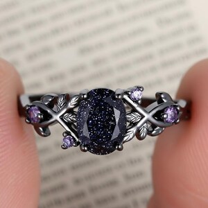 Onyx storm fantasy sparkly black and violet stone sandstone statement ring image 5