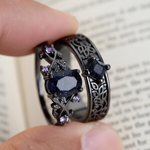 Onyx storm fantasy sparkly black and violet stone sandstone statement ring image 7