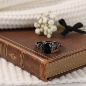 Onyx storm fantasy sparkly black and violet stone sandstone statement ring image 6