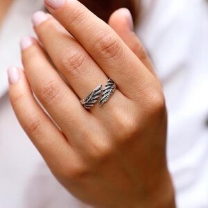 Open angel wing wrap ring – silver bird wing jewelry image 4