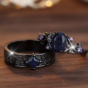 Onyx storm fantasy sparkly black and violet stone sandstone statement ring image 8