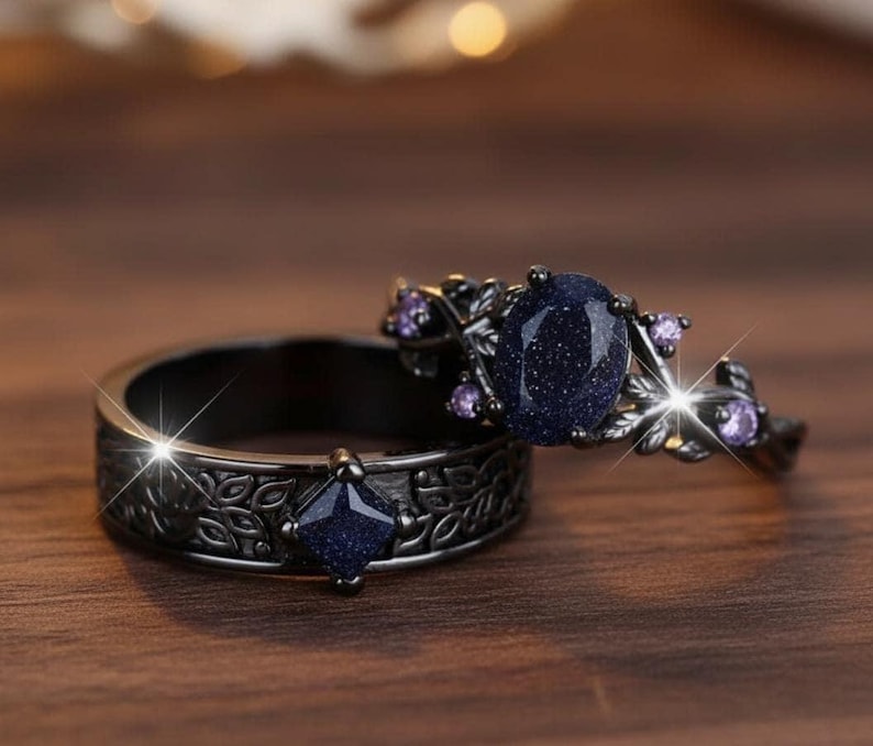 Onyx storm fantasy sparkly black and violet stone sandstone statement ring image 8
