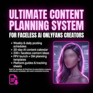 Paquete de planificación de contenido para OnlyFans con IA sin rostro / Calendario de 30 días, horarios de publicación, herramientas de seguimiento y plantillas PPV/DM