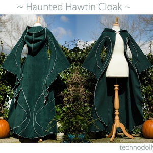 Floor Length Green Fleece Cloak: Medieval Flared Sleeves
