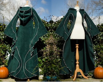Floor Length Haunted Hawtin Cloak ~ long green coat, green coat, green cloak, dark green coat, fleece coat, wedding cloak, technodolly