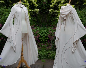Ivory Fleece Hooded Cloak: Floor Length Medieval Robe