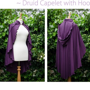 Druid Lily Capelet with round hood ~ Faerie Cape ~ Cotton Jersey ~ Purple Witches Cloak ~ Faerie Clothing ~ Wedding Cape ~ Bridal Wear ~