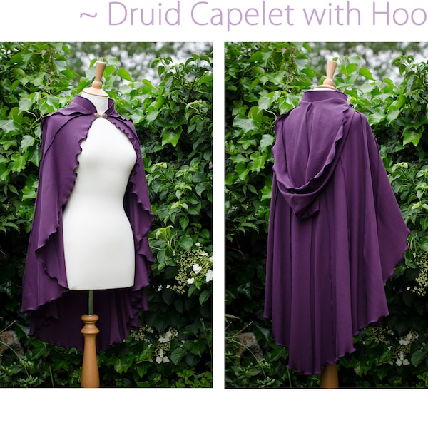 Druide Lily Capelet avec capuche ronde ~ Faerie Cape ~ Jersey de coton ~ Purple Witches Cloak ~ Faerie Clothing ~ Wedding Cape ~ Bridal Wear ~