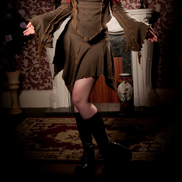 Cotton Jersey Circle Mini Skirt: Brown Forest Faerie Fashion