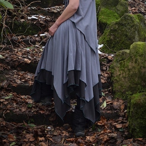 Aglæcwif long layered skirt, black skirt, monochrome skirt, tattered skirt, dark mori, stega witch fashion, pagan clothing, technodolly