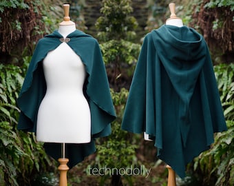 Donkergroene hobbitmantel, flessengroene warme winter fleece mantel cape priesteres cosplay mantel heksen tovenaars tovenaars heidenen elfen LOTR