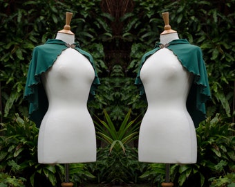 Verdant Luna Hooded Capelet: Green Cotton Witch Cape