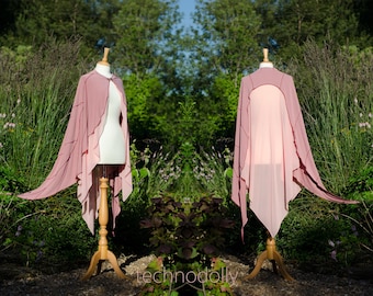 Wild Rose Cloak - long layered rose pink chiffon wedding cape with gold clasp