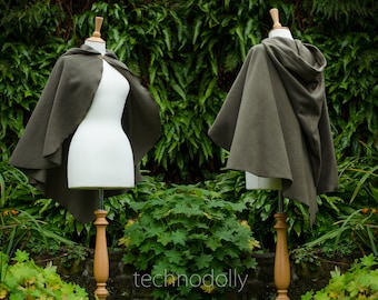 Green Hobbit Cloak, olive green fleece cloak, green cape, warm winter cloak, cosplay cloak cape, witches wizards warlocks pagans pixies LOTR