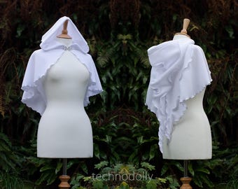 Witte Luna-capelet van fleece: op maat gemaakte wintercape met capuchon