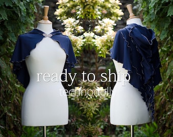 Middernachtblauwe Luna-capelet: maat medium, klaar voor verzending, katoenen jersey capuchonmantel