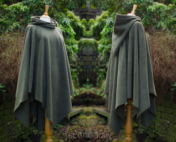 Olive Green Fleece Poncho: Pixie Hooded Winter Cape