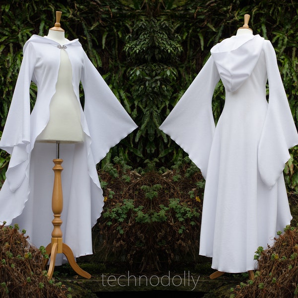 Manteau Volanthophy, manteau blanc long longueur sol, manteau druide, manteau blanc longueur sol, manteau long, manteau de mariage, manteau de sorcières