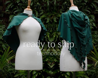 Verdant Luna-cape met capuchon: klaar voor verzending, maat Small, groene katoenen heksencape