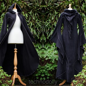 Floor Length Haunted Hawtin Cloak, long black coat, gothic coat, floor length black coat, long coat, fleece coat, witches coat, technodolly