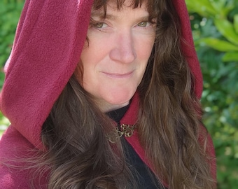 Maroon Moon Hobbit Cloak, red fleece cloak, burgundy cape, warm winter cloak, cosplay cloak, witches wizards warlocks pagans pixies LOTR