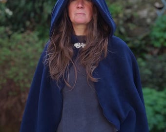 Midnight Blue Moon Hobbit Cloak, blue fleece cloak, blue cape, warm winter cloak, cosplay cloak, witches wizards warlocks pagans pixies LOTR