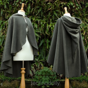 Cape de hobbit vert, cape en polaire vert olive, cape verte, cape d'hiver chaude, cape cosplay, sorciers sorciers sorciers païens lutins LOTR