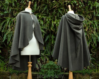 Groene hobbitmantel, olijfgroene fleecemantel, groene cape, warme wintermantel, cosplaymantelcape, heksen tovenaars tovenaars heidenen elfen LOTR