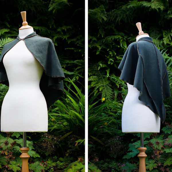 Ivy Leaf Luna Capelet ~ green fleece cape strega witches cape witchy wedding cape handfasting cosplay cape little warm cloak technodolly