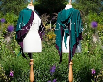 Actias Moon Moth Cape ~ layered green and claret soft touch jersey cloak with copper clasp anime halloween cosplay mud fairy costume