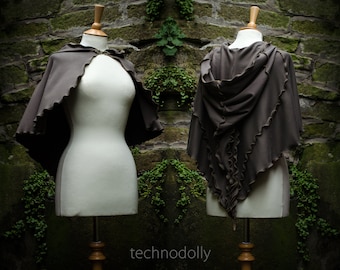 Luna Capelet: Brown Hooded Cotton Jersey Cape