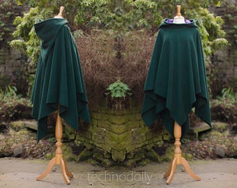 Donkergroene fleeceponcho met pixiecapuchon - Cosplaycape