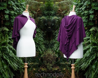 Dark Plum Luna Capelet, aubergine purple hooded cape, little cape, strega witches cape, dark mori witch, samhain cape, cosplay, technodolly
