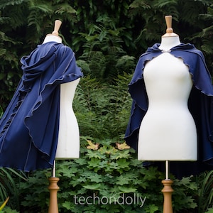 Druid Lily Capelet: Midnight Blue Cotton Jersey Hooded Shawl