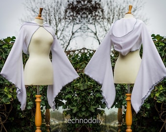 Bolero van witte fleece met capuchon: middeleeuwse Witchy Wedding Bolero - Op maat gemaakt - bolero volanthropy