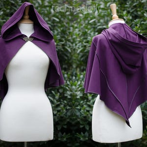 Dark Plum Luna Capelet, aubergine purple hooded cape, little cape, strega witches cape, dark mori witch, samhain cape, cosplay, technodolly