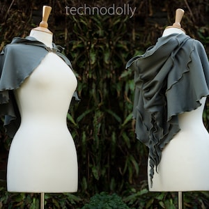 Olive Green Hooded Capelet: Cotton Jersey Strega Witch Cape